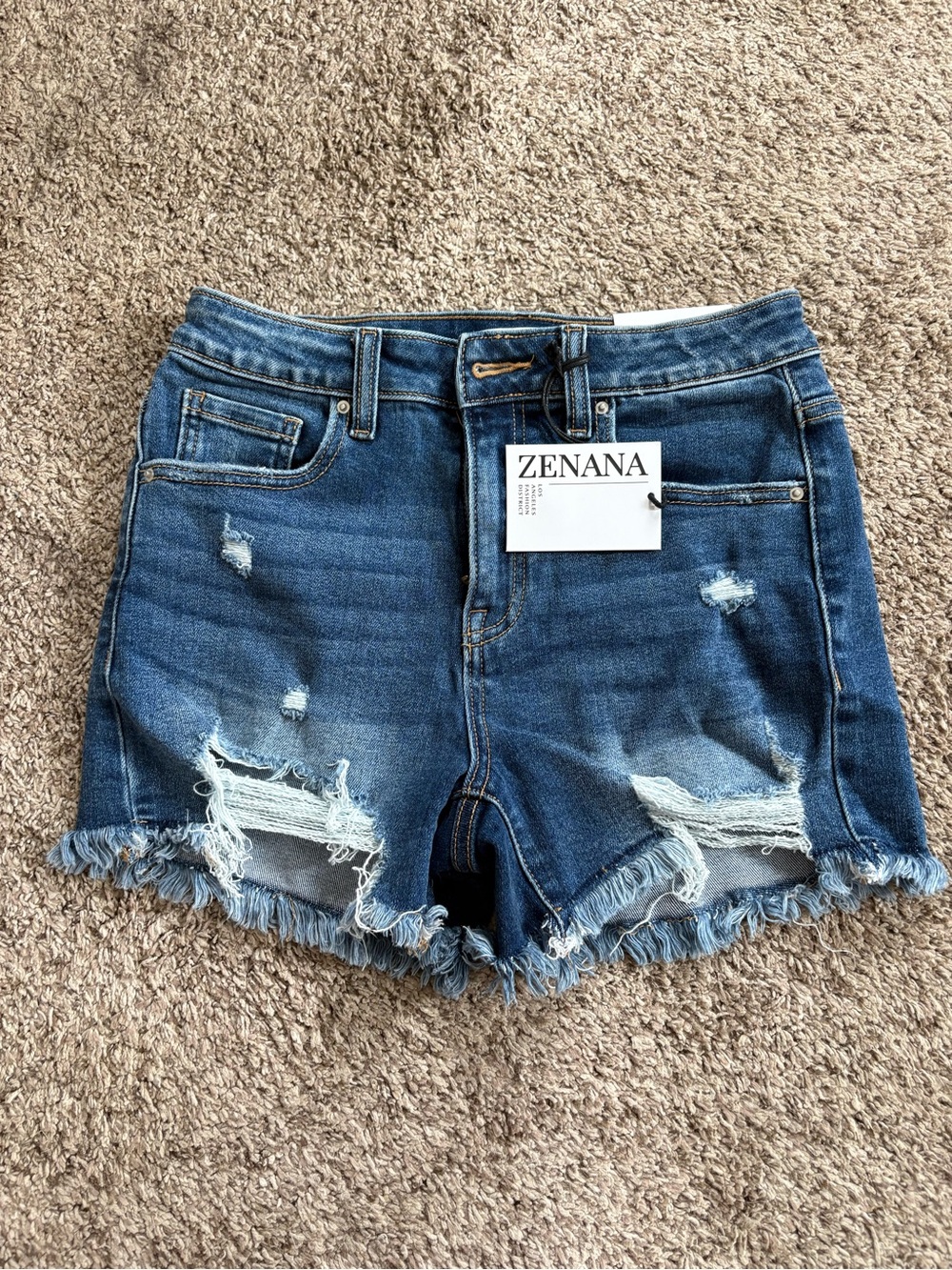 Zenana Outfitters Frayed Hem Distressed Denim Shorts - Blue